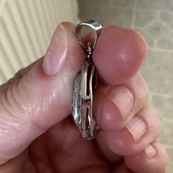 STERLING SILVER 925 EMERALD OVAL PENDANT - Picture 4 of 6